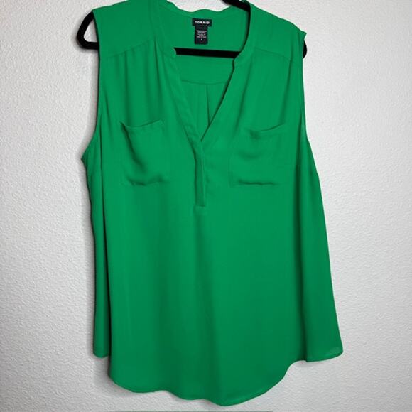 Torrid Sz 2 Sleeveless Georgette Chiffon Henley Blouse Green Top - Picture 1 of 11